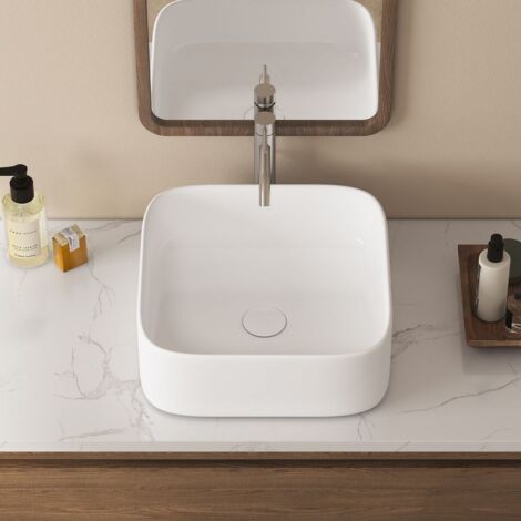 Vasque Poser Lavabo de salle de bain Céramique Rectangulaire Blanc - 39 x 39 x 14cm, ERI-VB-016