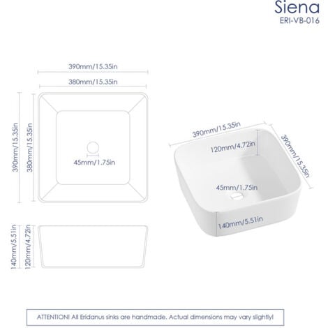 Vasque Poser Lavabo de salle de bain Céramique Rectangulaire Blanc - 39 x 39 x 14cm, ERI-VB-016