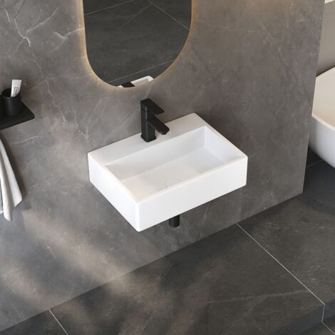 Vasque avec Trou de Robinet en C¨ramique Rectangulaire Blanc - 49 x 36 x 13,5 cm, ERI-WB-133 (1/5)
