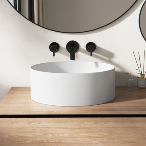 Vasque Poser Lavabo de salle de bain Céramique Carrée Blanc - 41,5 x 41,5 x 15cm, ERI-VB-031