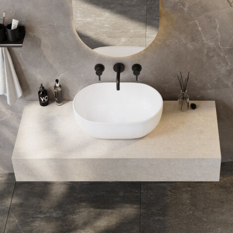 Vasque Poser Lavabo de salle de bain Céramique Ovale Blanc - 48 x 34 x 14,5cm, ERI-VB-043