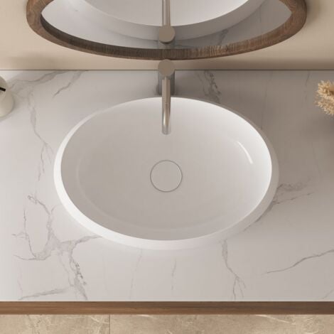 Vasque ¨¤ Poser Lavabo de Salle de Bain Ovale en C¨ramique Blanche - 47 x 33 x 14,5cm,ERI-WB-014