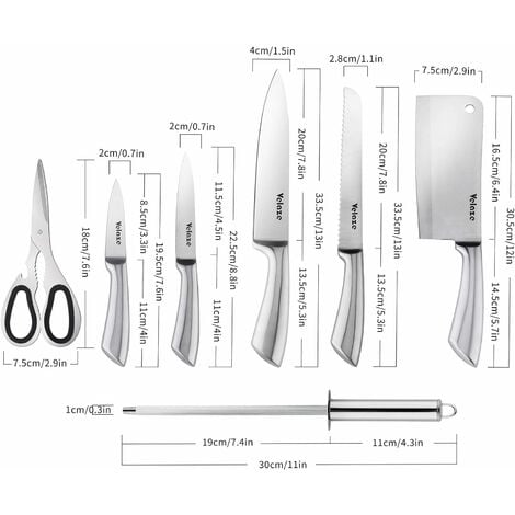 Velaze Couteaux de Cuisine Ensemble Couteaux de 8 Pièces, Couteau de Chef  Professionel en Acier Inoxydable