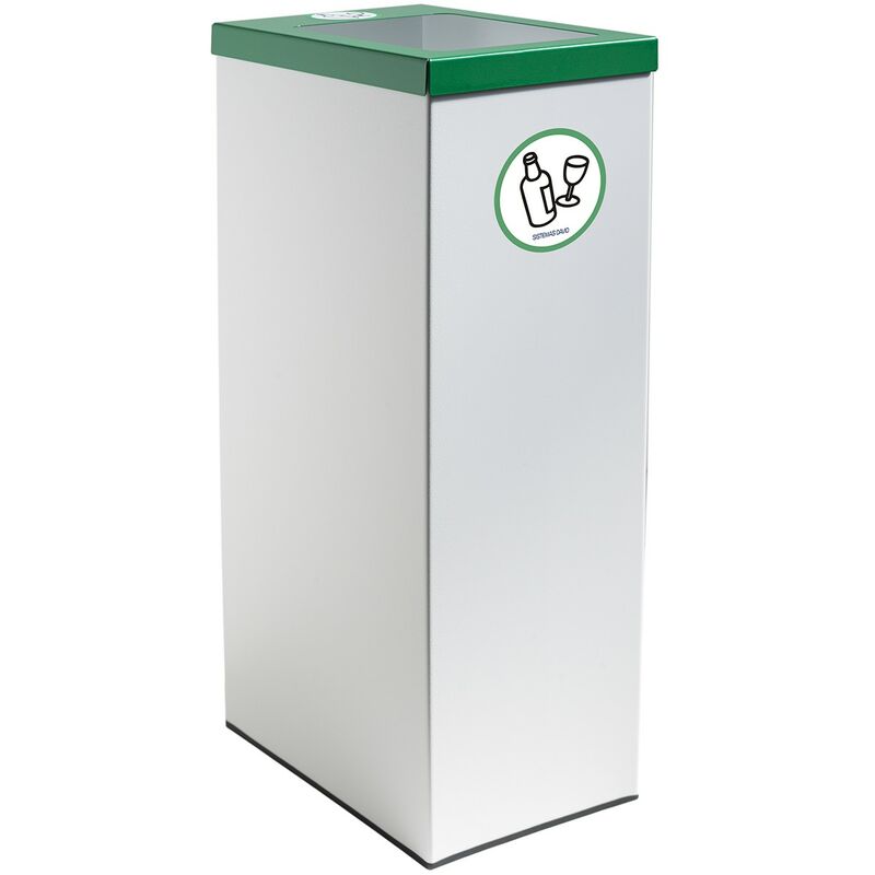 Papelera de reciclaje metálica blanca 70 Litros y tapa verde