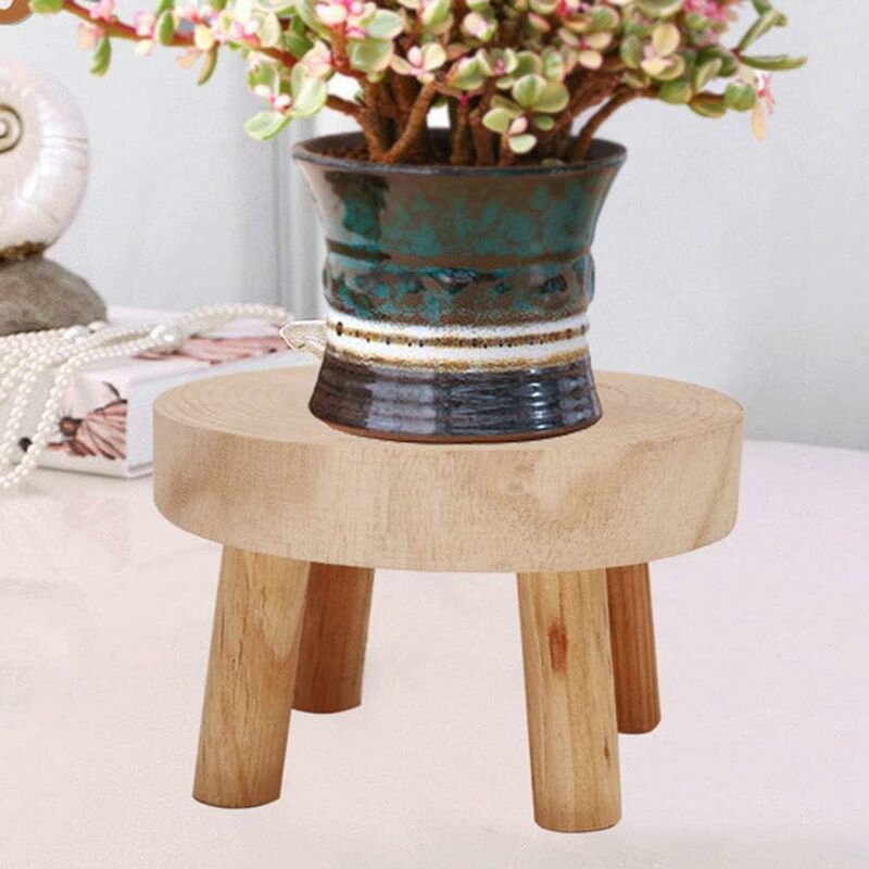 Yireaud Mini tabouret décoratif rond en bois pour plantes en bois Style vintage support pour plantes en bois décoration de maison 17,8 cm 
