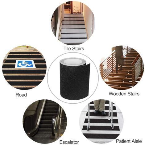 Bande antidérapante adhésive pour escaliers escabeaux empreintes d’extérieur Noir 15 cm x 5 m noir de YELAIYEHAO 
