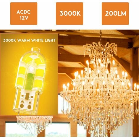Ampoule G4, Ampoule G4 LED 2W 200LM, Équivalent 20W G4 Ampoule Halogène, Blanc Chaud 3000K, AC/DC 12V, Sans Scintillement, Non Dimmable, Lot de 10