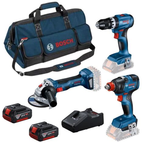 Set di macchine Bosch da 18 volt: GSB, GDX, GWS, 2x 5,0 Ah + caricabatterie in borsa 0615990N31