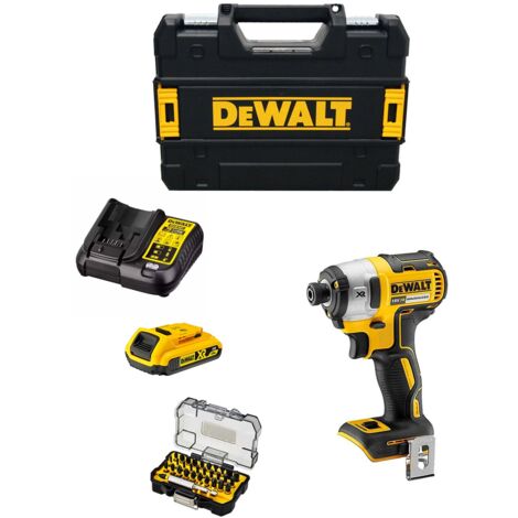 Dewalt avvitatore ad impulsi dcf887d1t (1 x 2,0 ah + dcb107 + tstak ii) + set di 32 bits avvitamento impact torsion 8435587922674