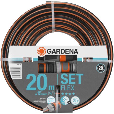 GARDENA Set tubo acqua da giardino Comfort FLEX 20m, 15mm (5/8") lancia e raccordi, per irrigazione e giardinaggio (18044-26)
