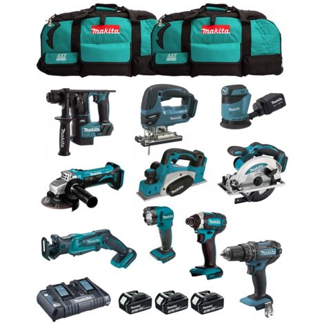 Makita kit mk1003 (dhp482+ dtd152+ dhr171+ dga452+ djr183+ dbo180+ djv180+ dss610+ dml815+ dkp180+ 3x3,0ah + dc18rd+ 2xlxt600) 8435587926009
