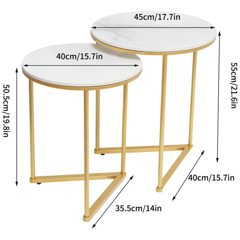 Tavolino da Salotto in Marmo moderno, Rotondo Tavolino da caffè Set di 2  Tavolini Sovrapponibili per soggiorno, bianco oro