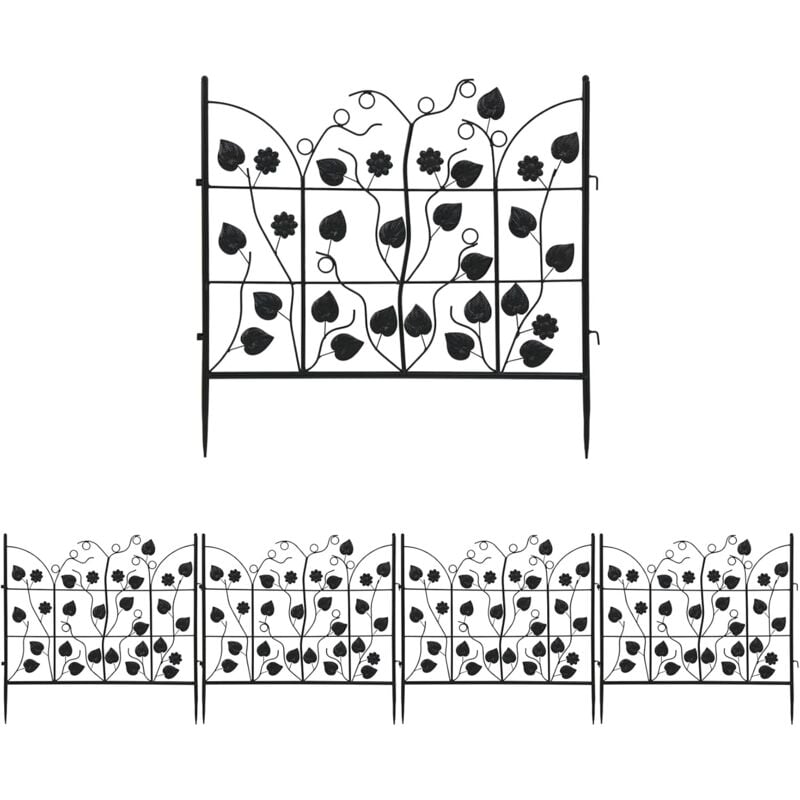 UNHO Recinzione Aiuole Giardino Metallo: 5 Pezzi Staccionate per Recinzione  Giardino Decorative Recinzioni esterno Pannelli Ferro Anti-cane Cortili,  Nero