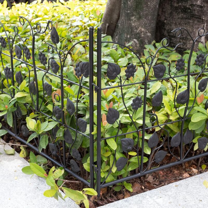 UNHO Recinzione Aiuole Giardino Metallo: 5 Pezzi Staccionate per Recinzione  Giardino Decorative Recinzioni esterno Pannelli Ferro Anti-cane Cortili,  Nero