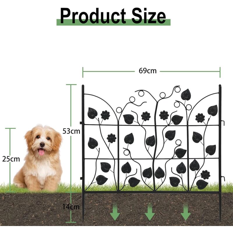 UNHO Recinzione Ferro Battuto per Giardino: 5 Pannelli Recinto in Metallo  Aiuola Staccionata esterno Modulare Anti-cane Decorazioni Palizzata Bordura  Cortili Incastro - Nero ciascuno 59,5x62cm : : Giardino e  giardinaggio