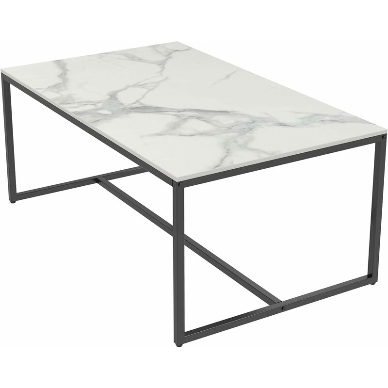 LKTART Tavolino Da Caffè Rettangolare Moderno – Piano In Finto Marmo Con Contenitore – Stabile E Facile Da Montare – 100x56x46 Cm