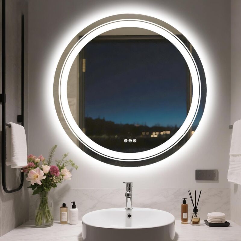 Specchio Da Bagno Rotondo Da Parete Con Illuminazione A LED Specchio Da Toeletta Con Cornice Da 24 61 X 61 Cm Oro 96861346