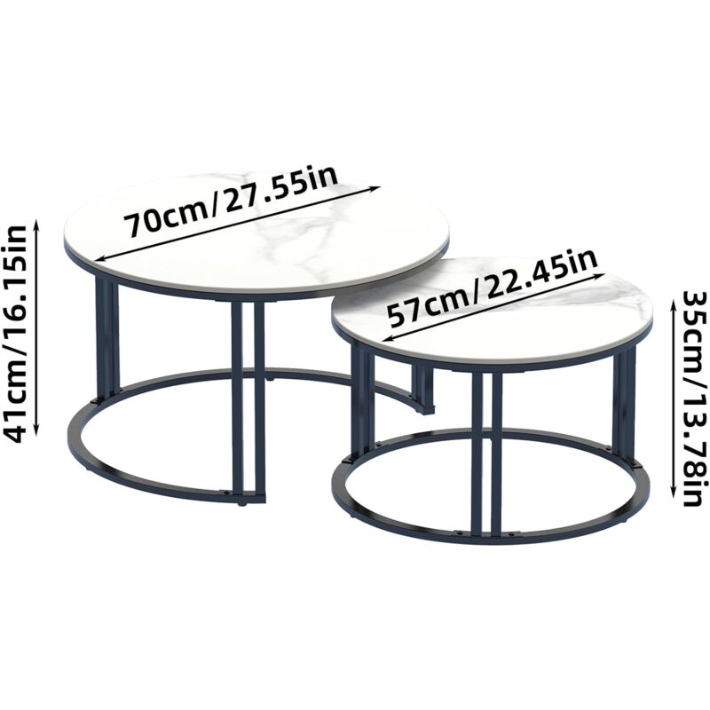 Set Di 2 Tavolini Gigogne Effetto Marmo – Struttura In Metallo – Tavolino Rotondo 80x41x46 Cm + 52x52x51 Cm - 3
