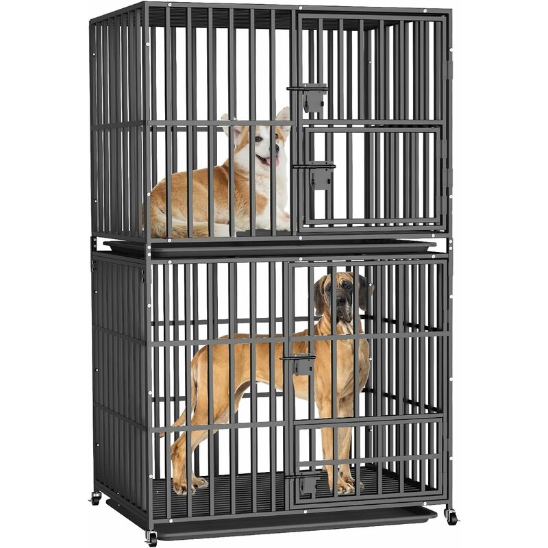 Resistente Gabbia per cani Doppia Kennel Cane con Ruote Grande Media in  Metallo Struttura - Antimorso Indistruttibile, con Chiavistelli  95x57x144,5cm