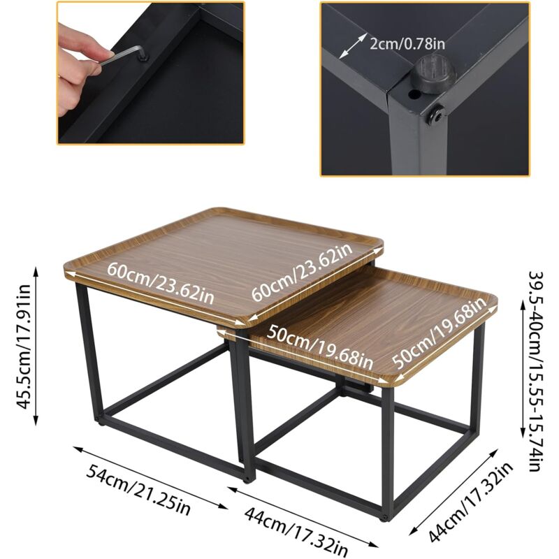 Set Di 2 Tavolini Stretti KLUVIS Con 2 Cassetti In Tessuto, Larghezza 18 Cm, Profondità 39 Cm, Altezza 63 Cm, Colore Marrone Rustico, Per Piccoli Spazi - 2