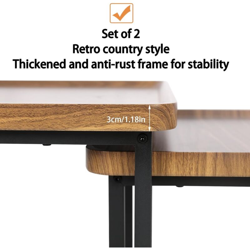 Levandeo Set Di 2 Cestini Portafrutta In Metallo Nero E Legno MDF, Design Moderno Industriale, 29 E 35 Cm