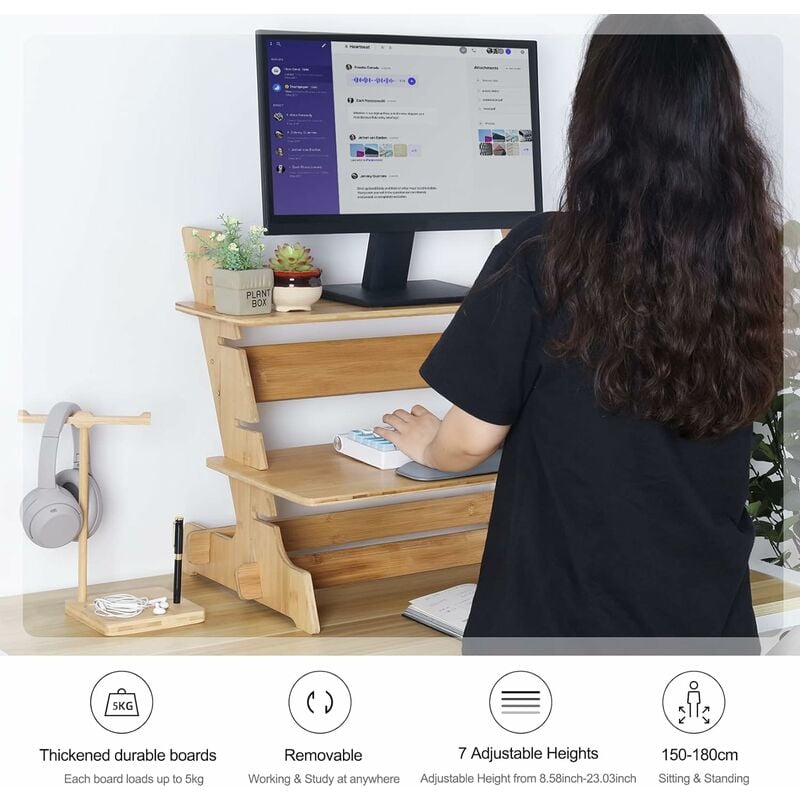 Standing Desk Regolabile e Portatile, Supporto da scrivania per Monitor PC  Rialza Monitor per Casa l'ufficio in 100% Bambù Pratico