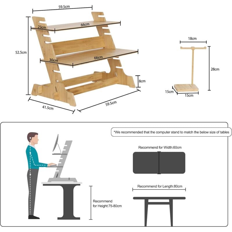 Rialzo per scrivania standing desk - 8 livelli - regolabile in altezza -  tra 16,5 e 41,5 cm