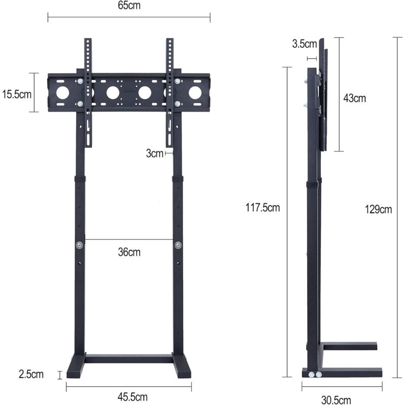 Supporto TV da Pavimento Nero Porta TV da Terra per 32-65 Pollici