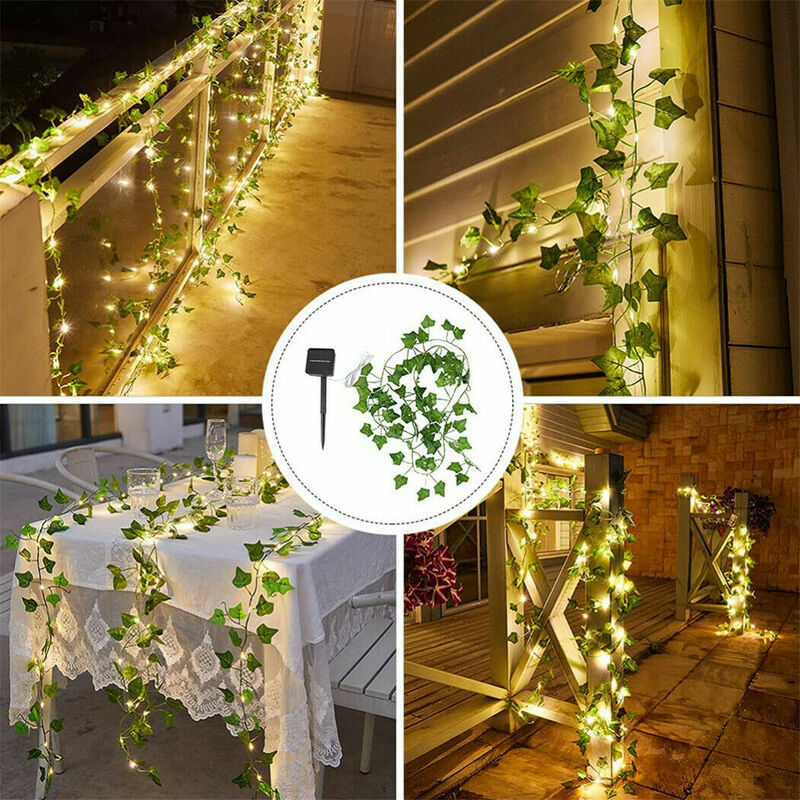 Ghirlanda di edera artificiale 2 m per matrimoni con foglie verdi casa 2 m con 20 luci a LED decorazione da parete balcone edera artificiale da appendere Surakey feste giardino 