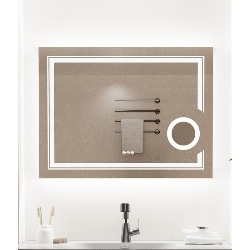 LUVODI - 60x80cm Specchio bagno con Led Luce ingranditore 3x Retroilluminato e frontale Rettangolare da trucco