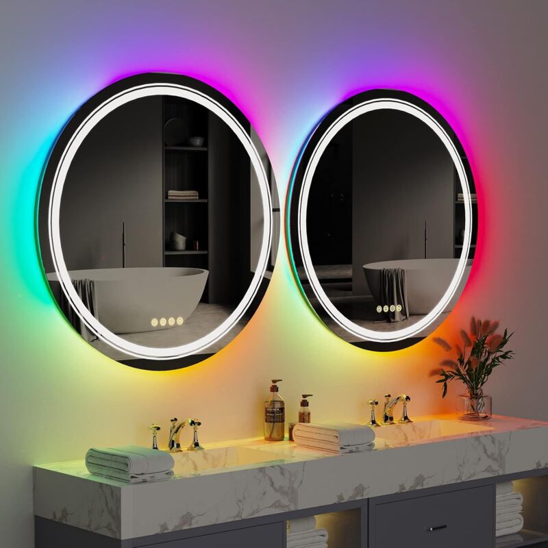 MICE COLLECTION CRISTALED Specchio Bagno Rotondo Retroilluminato Alpha – Luce Fredda 6500K – Diametro 60 Cm – Vetro Temprato