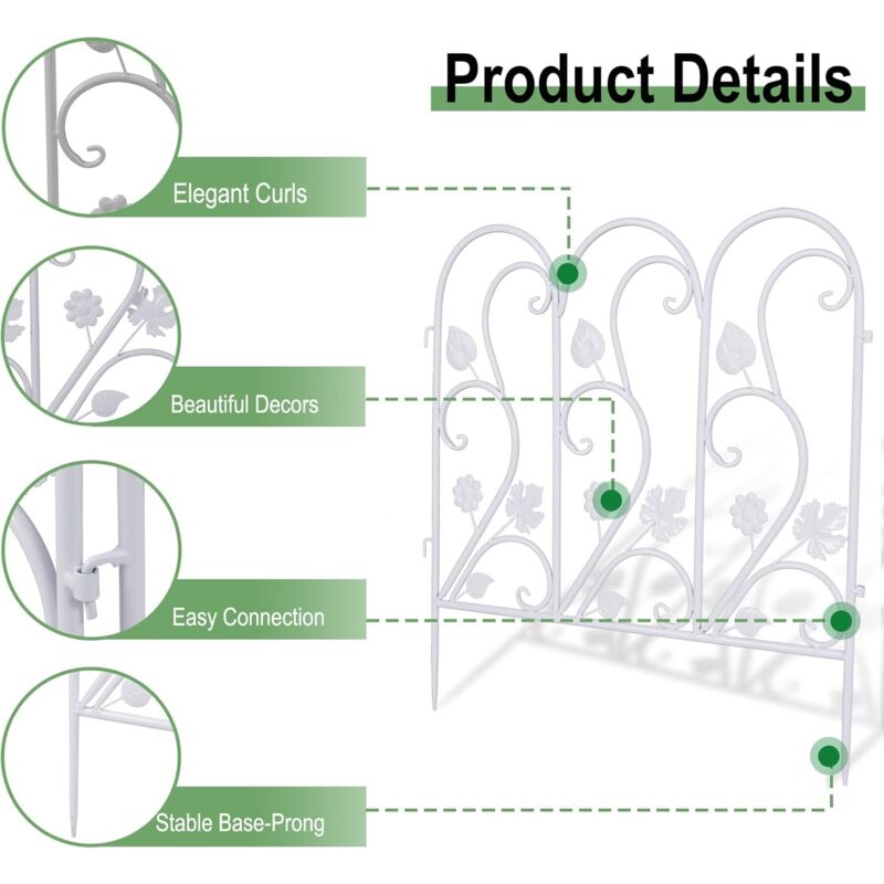 Recinzione Ferro Battuto per Giardino: 5 Pannelli Recinto in Metallo Aiuola  Staccionata Anti-cane Decorazioni Palizzata Bordura Cortili - Bianco  ciascuno 59,5x62cm