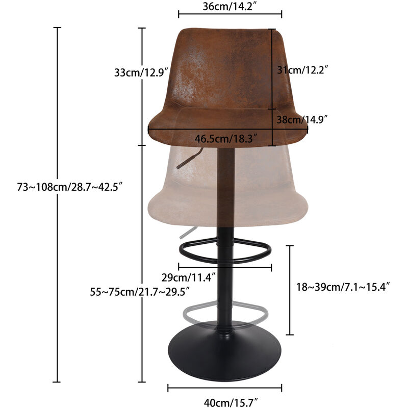 Athena Collection Set 2 Sgabelli Da Bar Con Schienale Alto 86 Cm – Sedie In Legno E Metallo Con Poggiapiedi E Piedini Antiscivolo, Ideali Per Isola Cucina, Pub E Bistrot - 2