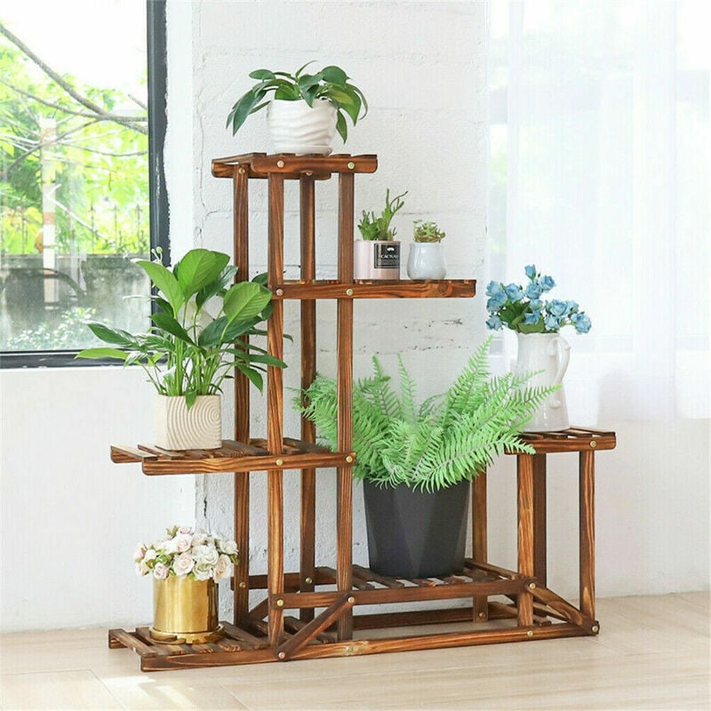 Robusto supporto per piante in legno a 6 ripiani Scaffale per vasi da fiori  da giardino Robusto espositore Decor