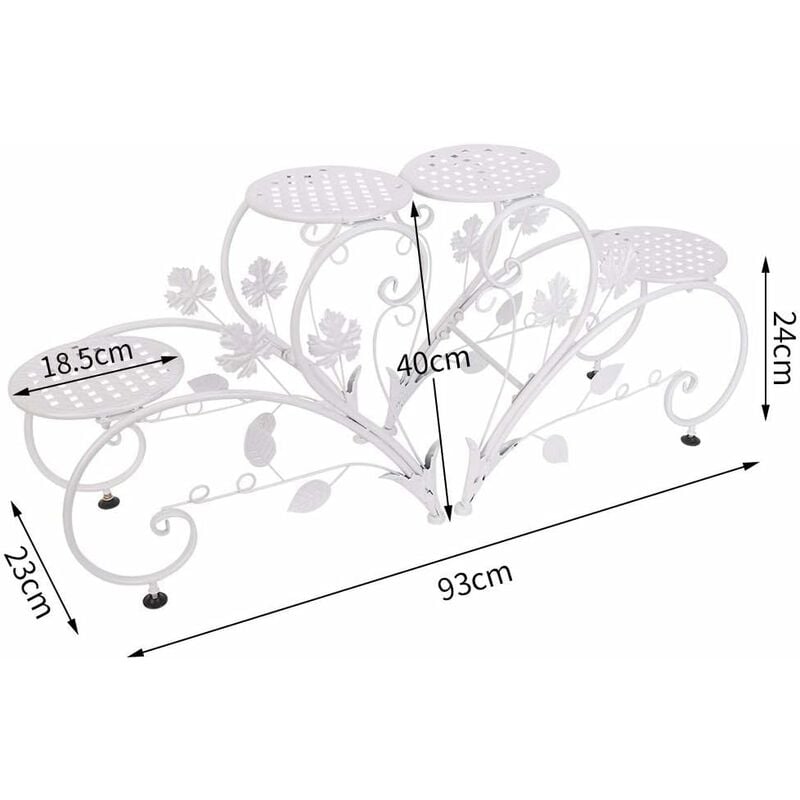 Scaffale per piante in Ferro battuto Portapiante retrò 4 ripiani, Bianco