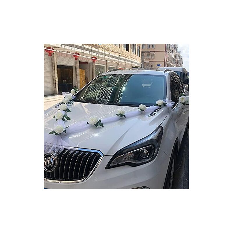 Nastro Tulle per Auto Sposi con Fiori Bianchi da 1,7 Metri - Kadosa