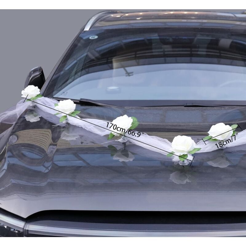 Matrimonio per Auto Decorazioni Fiori Addobbi Macchina Sposi Rose Bianchi  Nastro Tulle Lusso Romantiche per casa nozze giardino