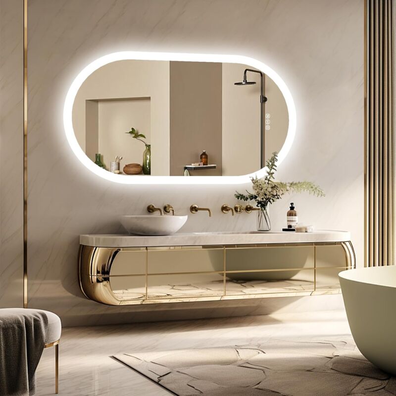 LED Specchio Ovale Irregolare Illuminato, Specchio Da Bagno Con Luci LED,  70x50cm Illuminato Retroilluminato Muro Montato Specchio Di Vanità