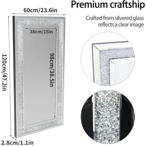 Specchio Decorativo Diamante ingresso da Parete 120x60cm Grande Rettangolare Lungo per Soggiorno