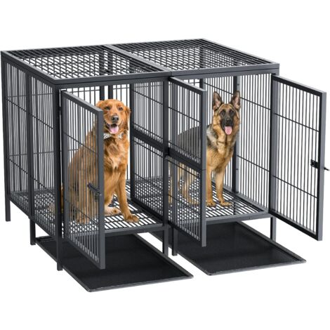 3XL Resistente Gabbia per cani Grande Kennel per cane Box Metallo Struttura con Divisorio Rimovibile Indistruttibile per 2 cani di Taglia Piccola e Media