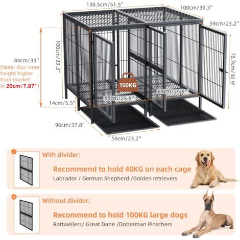 BingoPaw Gabbia Robusta Per Cani Antimorso: XL Gabbia Rinforzata Per Cani Taglia Grande Kennel Cane Con Ruote Interno Trasportino Resistente Metallo Struttura Pesante, 2 Chiavistelli 107x77,5x88,5cm - Foto 7