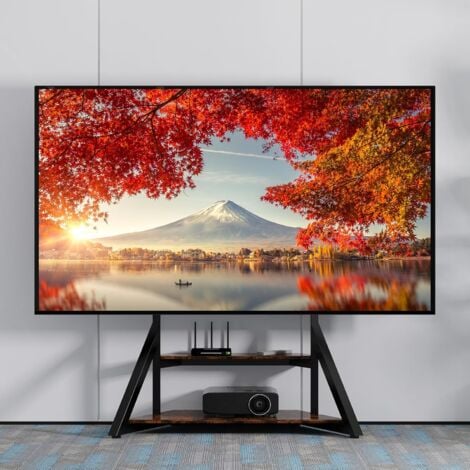 Grande Supporto Porta TV da Terra Ripiani Legno Bello Design per 65-100 Pollici Regolabile in Altezza Max VESA 800x600mm Portata 100kg