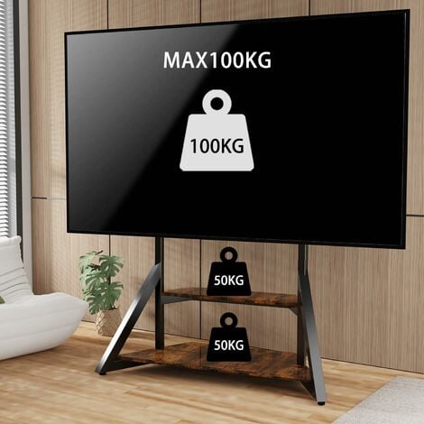 Grande Supporto Porta TV da Terra Ripiani Legno Bello Design per 65-100 Pollici Regolabile in Altezza Max VESA 800x600mm Portata 100kg