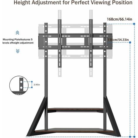 Grande Supporto Porta TV da Terra Ripiani Legno Bello Design per 65-100 Pollici Regolabile in Altezza Max VESA 800x600mm Portata 100kg