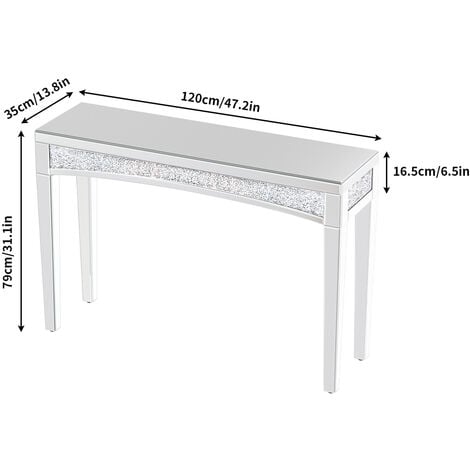 Tavolo Consolle ingresso a Specchio Vetro Cristallo incastonato Consolle Entrata Argento Moderno 120cm