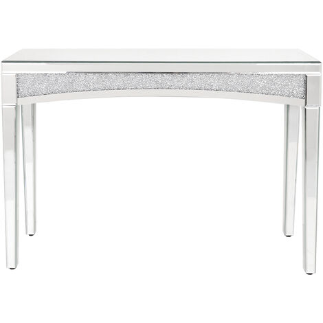 Tavolo Consolle ingresso a Specchio Vetro Cristallo incastonato Consolle Entrata Argento Moderno 120cm