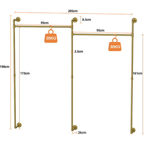 Scaffale da Parete in Tubo Industriale SucceBuy, 83x20,5 cm, 3 Livelli, Scaffale da Parete in
