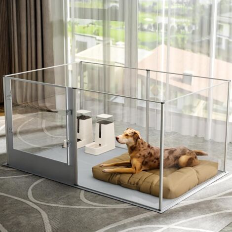Recinto Box per cani XXL Recinto Sala Parto per Cane Cuccioli Acrilico Trasparente 6 Pannelli Alto 80 cm Recinto Salvacasa