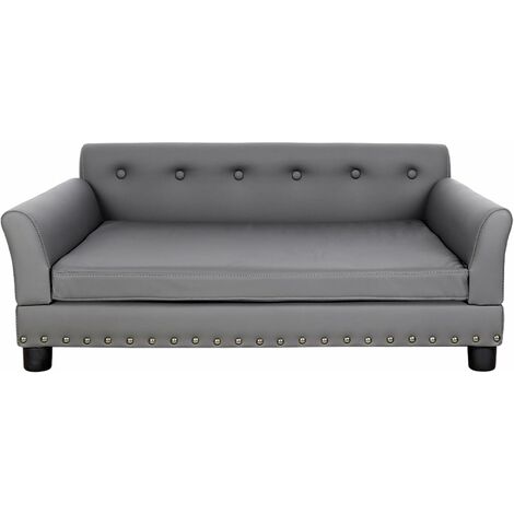Divano per Cani Lusso Grande Media Poltrona per cane in Pelle microfibra Traspirante Impermeabile Rialzato Sedia per cani - L Grigio 96x70x40cm