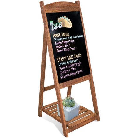 Pizarra Caballete de Pie de Madera Magnetica Negra Plegable de Estilo Vintage para Tiza con Estante para Publicidad de Bar Cafetería Restaurante Librería Hogar 40x44x110cm, Marrón